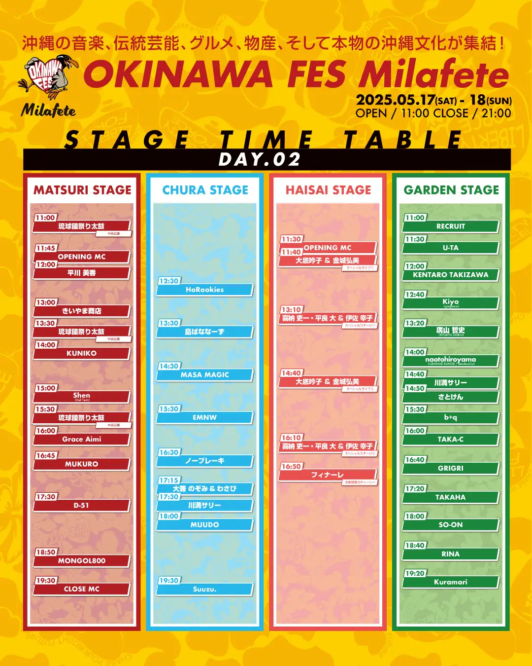 5月18日（日）ステージイベントスケジュール