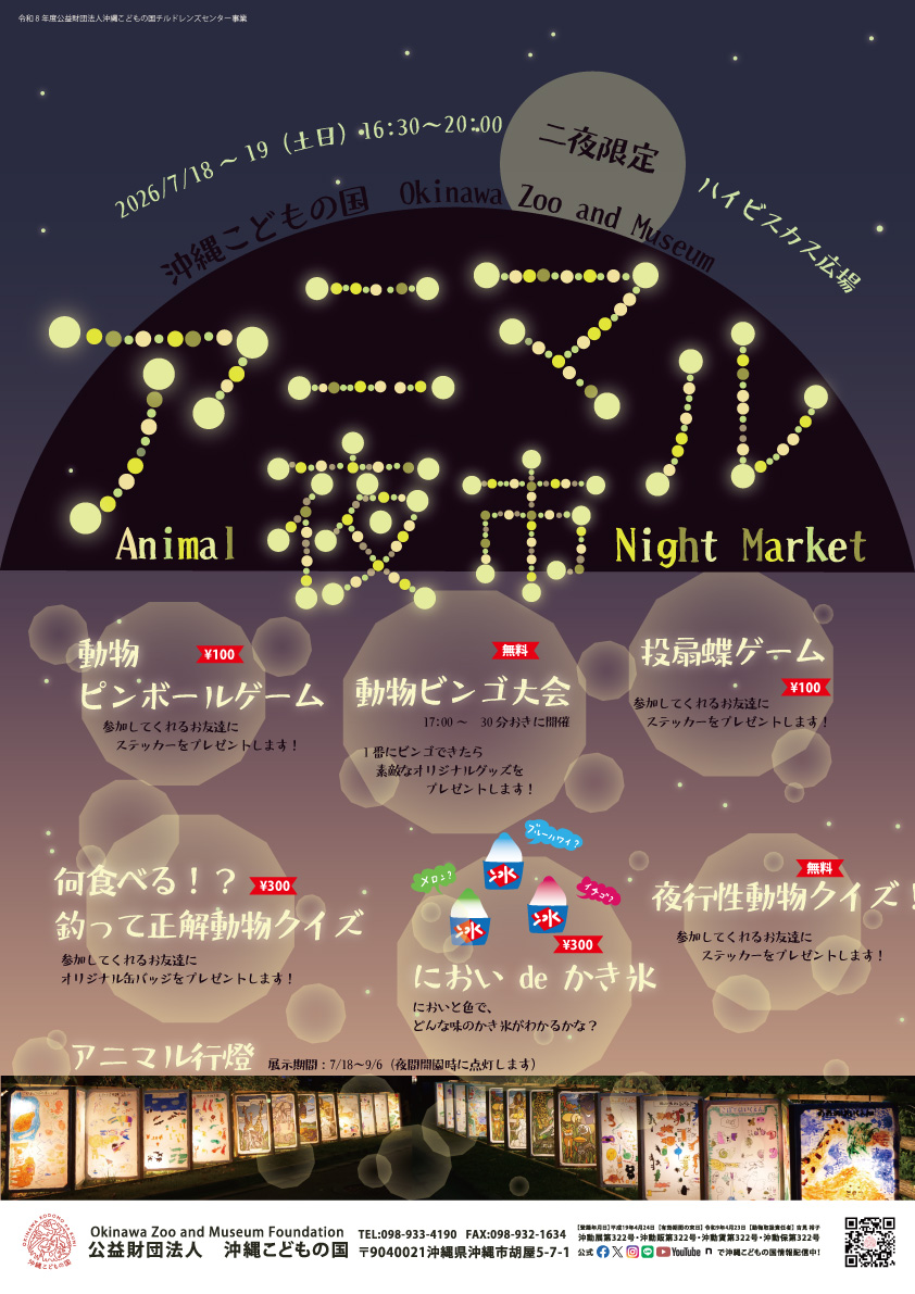 沖縄こどもの国 アニマル夜市のフライヤー